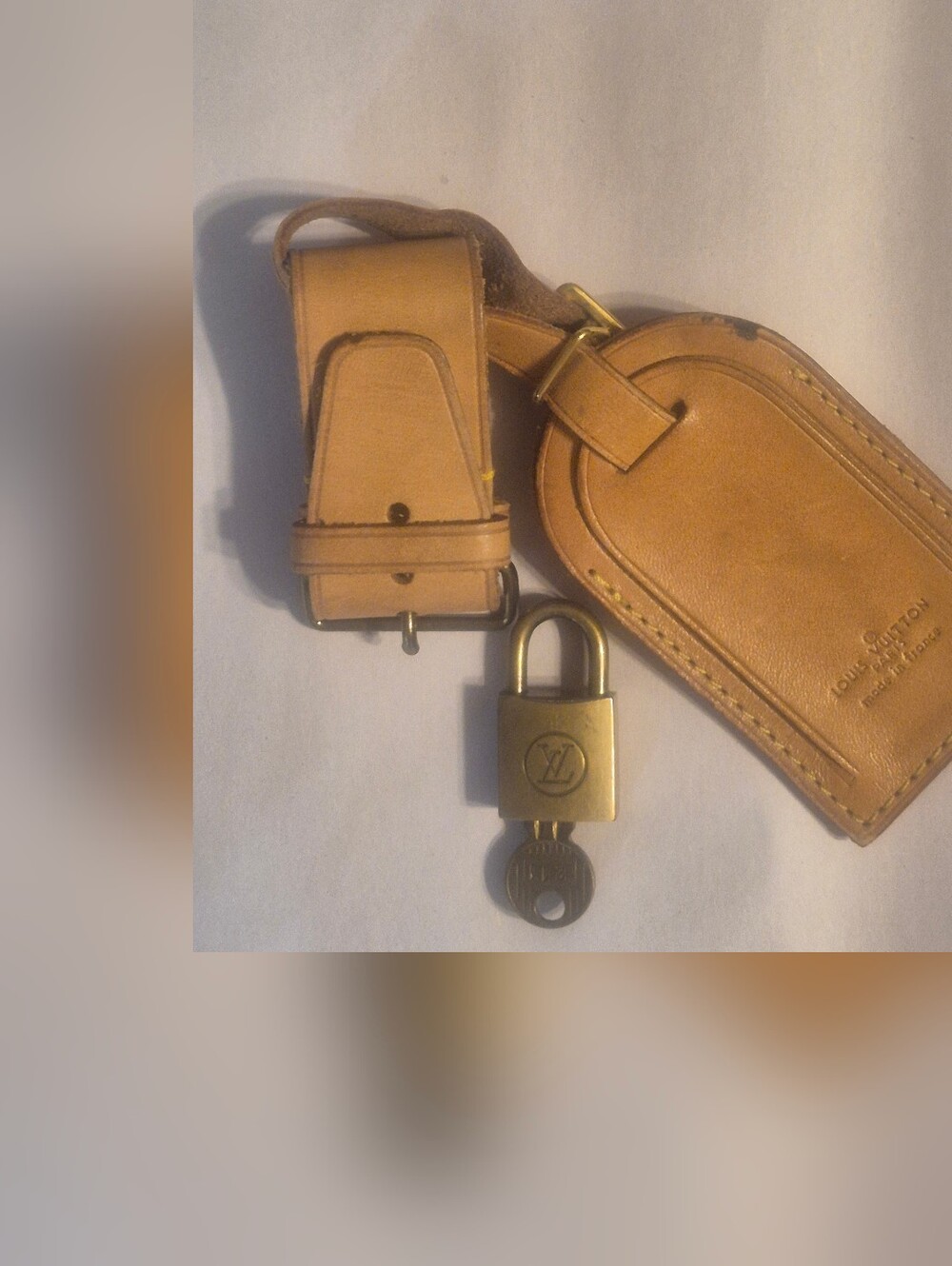 Louis Vuitton Tan Leather Luggage Tag with Padlock & key .